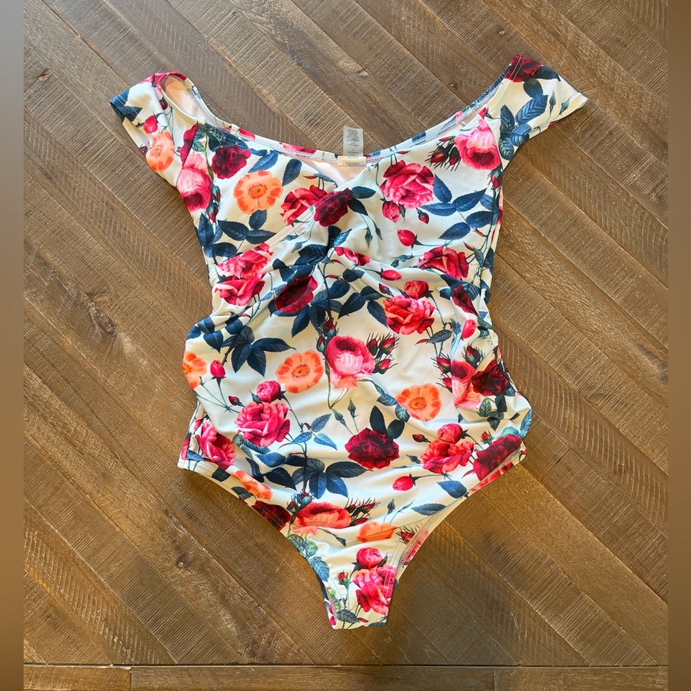 PinkBlush Light Blue Floral Off Shoulder Maternity One-Piece Swimsuit -  Small
